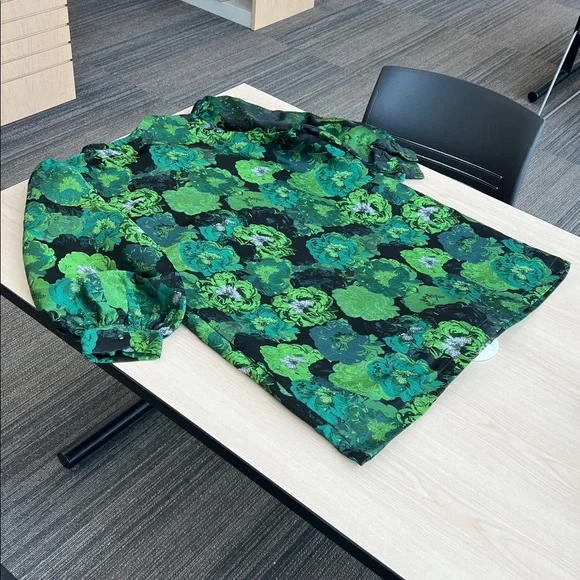 NEW Pomander Place Tuckernuck green floral jacquard Samantha dress puff sleeves - Picture 11 of 13